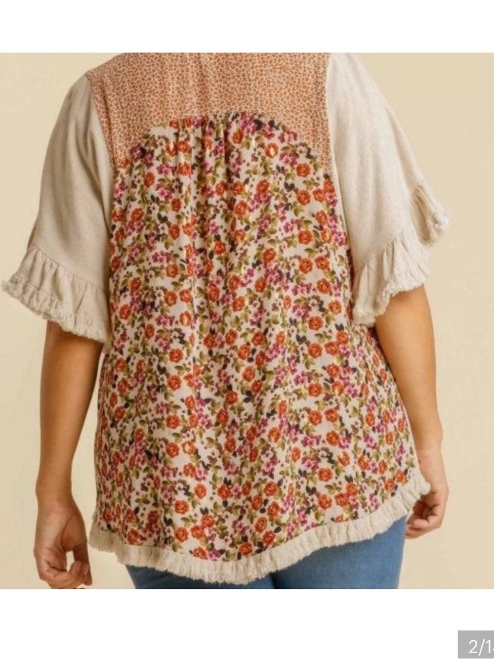 Umgee Linen Blend Floral Top Oversized - Picture 2 of 13